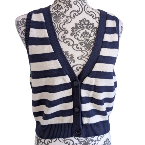 Reformation Zola Sweater Vest Womens Large Nautical Coastal Y2K Striped Cotton - Picture 3 of 13